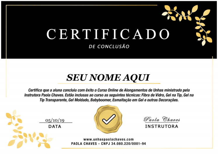 Alongamento De Unhas com Paola Chaves certificado